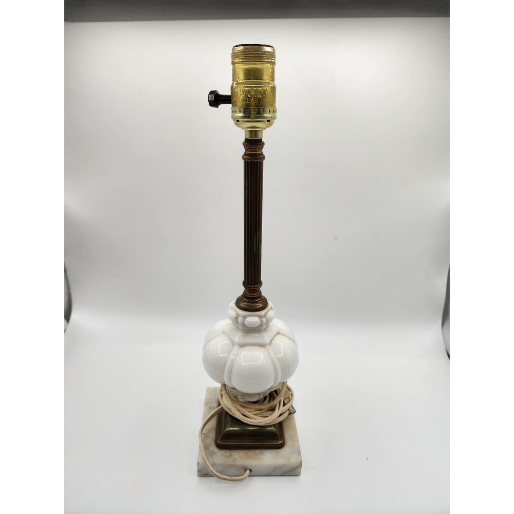 Vintage Leviton Milk Glass Marble Base Table Lamp White Gold Brass Small
